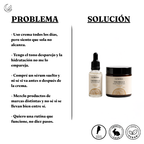 Problema y solución: la crema sola no empareja el tono; el sérum y la crema Lumora Glow trabajan juntos