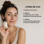 Cómo se usa Lumora Glow: limpiar el rostro, aplicar 3 o 4 gotas de sérum y luego la crema encima